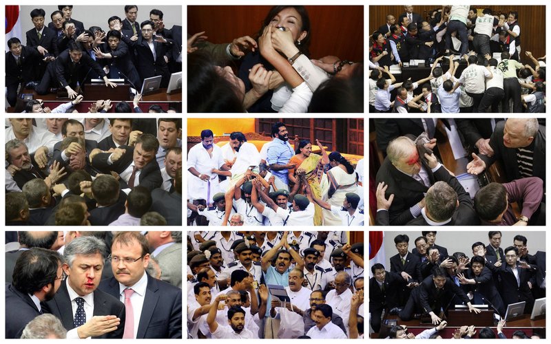 25 Notorious Parliament Fights photos . (Last one is Kerala Budget Fight 2015 :P )